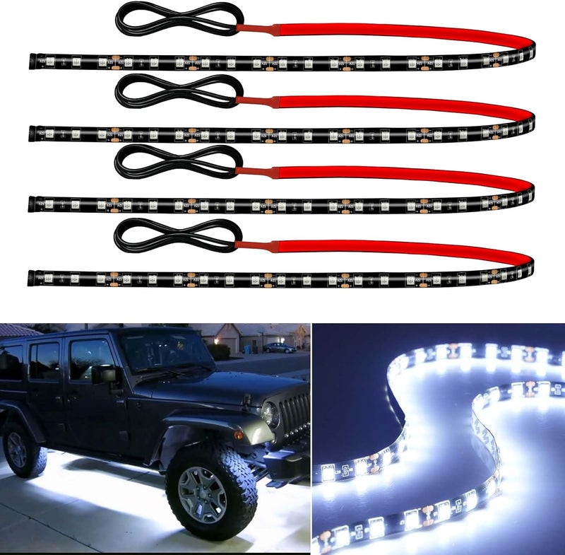 Miisiya 12V Led Light Strip Connectable 24Inch White Led Strip Lights for Car Golf Cart Motorcycle Boat Truck Cabinet Waterproof Led Light Strip,4Pack - Image 1
